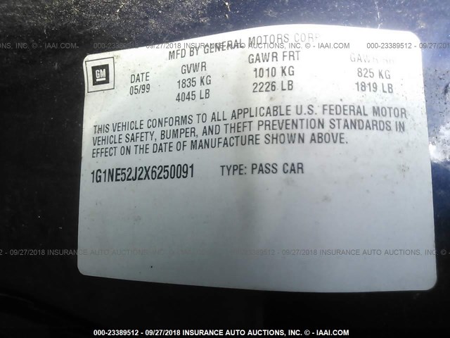 1G1NE52J2X6250091 - 1999 CHEVROLET MALIBU LS 蓝色 照片 9