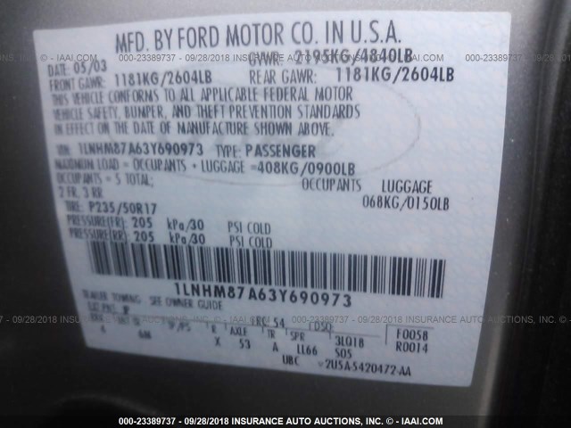 1LNHM87A63Y690973 - 2003 LINCOLN LS 银色 照片 9