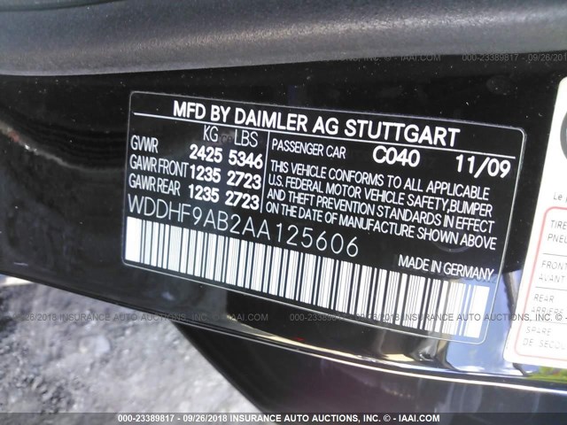 WDDHF9AB2AA125606 - 2010 MERCEDES-BENZ E 550 4MATIC BLACK photo 9