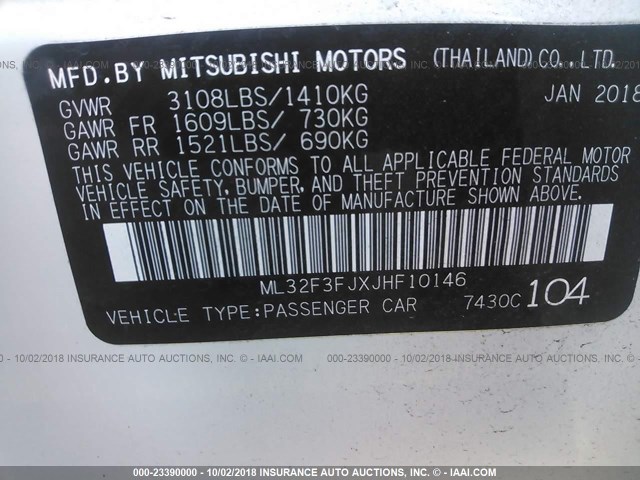 ML32F3FJXJHF10146 - 2018 MITSUBISHI MIRAGE G4 ES Ağ foto 9