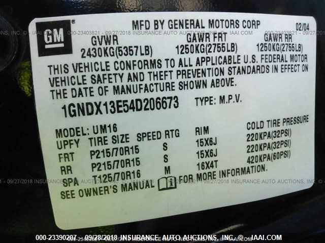 1GNDX13E54D206673 - 2004 CHEVROLET VENTURE LUXURY Dark Blue photo 9