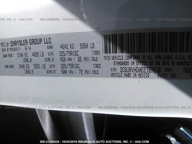 3C6URVHD0EE127638 - 2014 RAM PROMASTER 3500 3500 HIGH WHITE photo 9