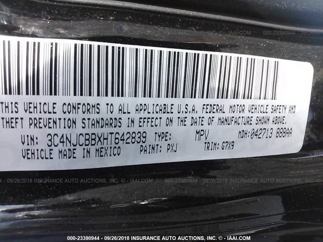 3C4NJCBBXHT642839 - 2017 JEEP COMPASS LATITUDE შავი ფოტო 9