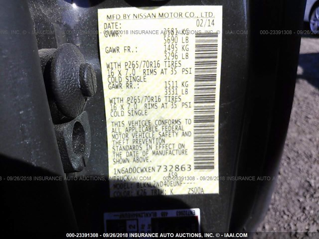 1N6AD0CWXEN732863 - 2014 NISSAN FRONTIER SV/PRO-4X GRAY photo 9