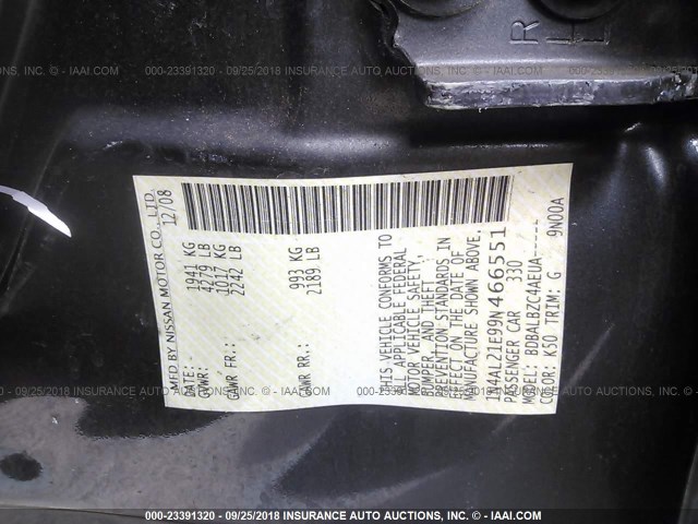 1N4AL21E99N466551 - 2009 NISSAN ALTIMA 2.5/2.5S GRAY photo 9