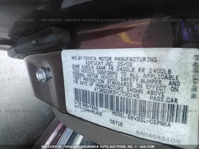 4T1BG22K5YU730145 - 2000 TOYOTA CAMRY CE/LE/XLE მუქწითელი ფოტო 9
