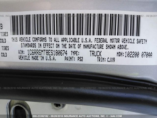 1C6RR6MT8ES180674 - 2014 RAM 1500 SPORT SILVER photo 9