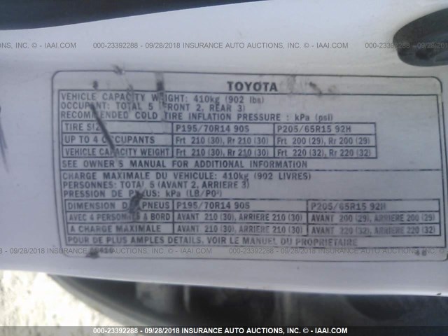 4T1BG22K0YU953970 - 2000 TOYOTA CAMRY CE/LE/XLE 白色 照片 9