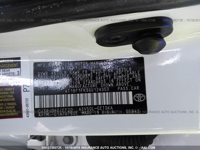 4T1BF1FK9GU124353 - 2016 TOYOTA CAMRY LE/XLE/SE/XSE 白色 照片 9