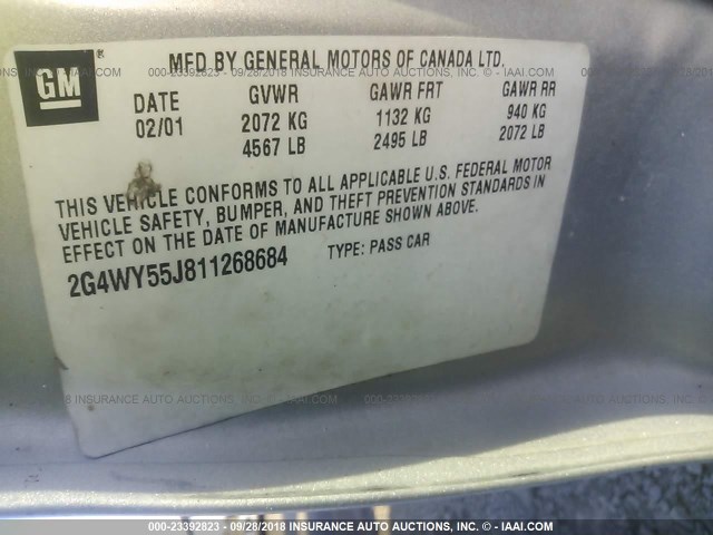 2G4WY55J811268684 - 2001 BUICK CENTURY LIMITED SILVER photo 9