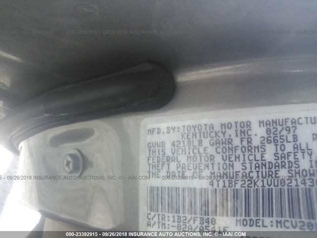 4T1BF22K1VU021436 - 1997 TOYOTA CAMRY CE/LE/XLE 米色 照片 9