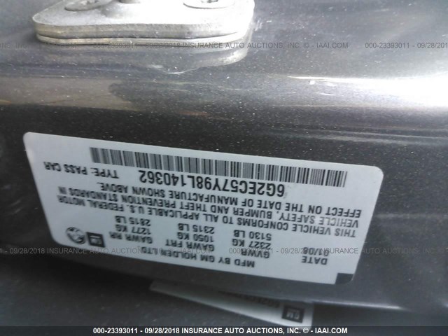 6G2EC57Y98L140362 - 2008 PONTIAC G8 GT GRAY photo 9