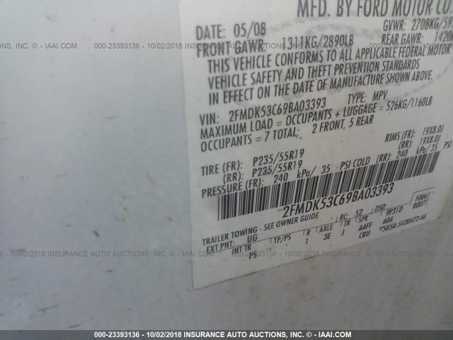 2FMDK53C69BA03393 - 2009 FORD FLEX LIMITED WHITE photo 9