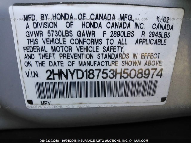 2HNYD18753H508974 - 2003 ACURA MDX TOURING SILVER photo 9