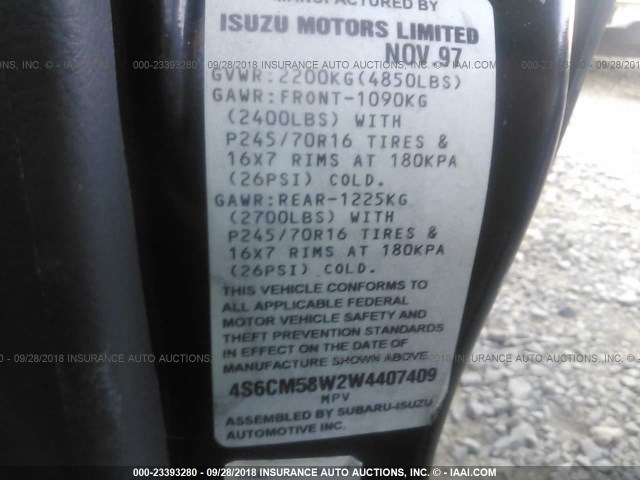 4S6CM58W2W4407409 - 1998 HONDA PASSPORT EX/LX 黑色 照片 9