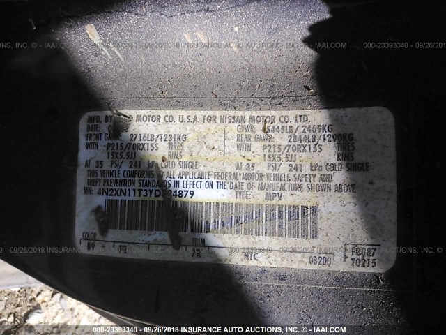 4N2XN11T3YD824879 - 2000 NISSAN QUEST SE/GLE/GXE BLUE photo 9