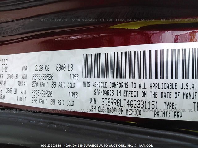 3C6RR6LT4GG331151 - 2016 RAM 1500 SLT MAROON photo 9