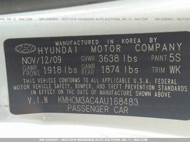 KMHCM3AC4AU168483 - 2010 HYUNDAI Accent BLUE/GS SILVER photo 9