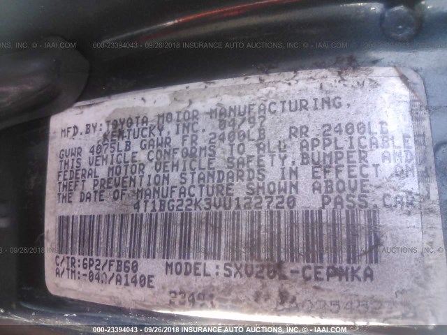 4T1BG22K3VU122720 - 1997 TOYOTA CAMRY CE/LE/XLE 绿色 照片 9