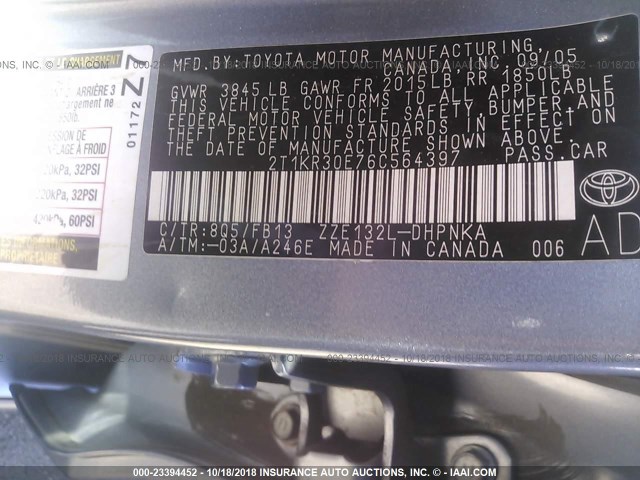 2T1KR30E76C564397 - 2006 TOYOTA COROLLA MATRIX XR BLUE photo 9