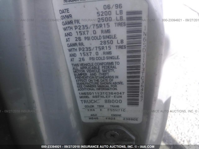 1N6SD11Y3TC364047 - 1996 NISSAN TRUCK XE SILVER photo 9