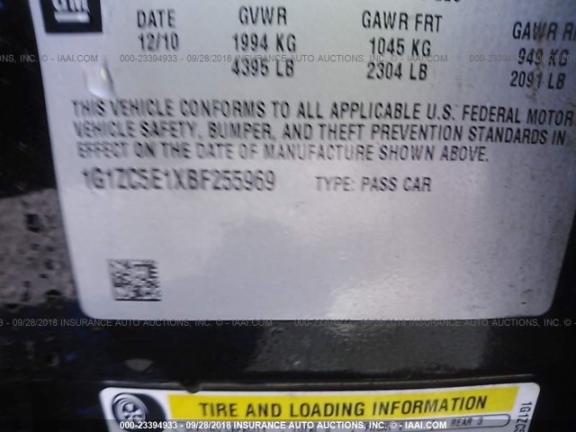 1G1ZC5E1XBF255969 - 2011 CHEVROLET MALIBU 1LT BLACK photo 9