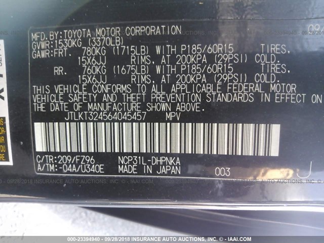 JTLKT324564045457 - 2006 TOYOTA SCION XB Қара фото 9