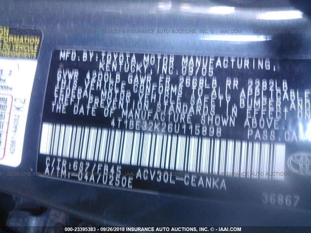 4T1BE32K26U115898 - 2006 TOYOTA CAMRY LE/XLE/SE GREEN photo 9