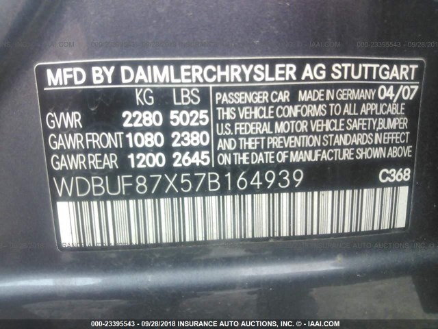 WDBUF87X57B164939 - 2007 MERCEDES-BENZ E 350 4MATIC GRAY photo 9