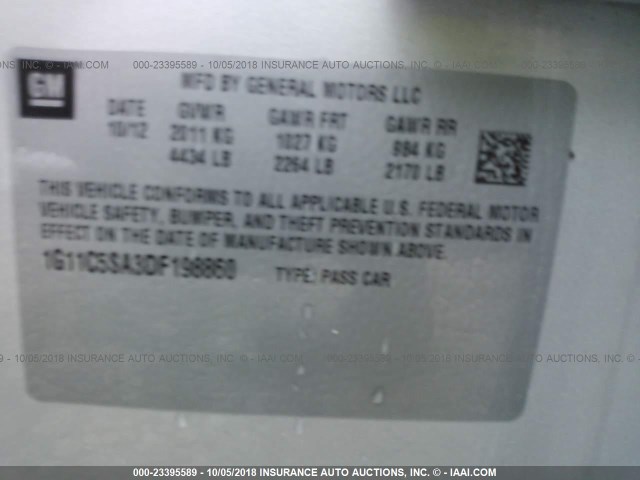1G11C5SA3DF198860 - 2013 CHEVROLET MALIBU 1LT SILVER photo 9