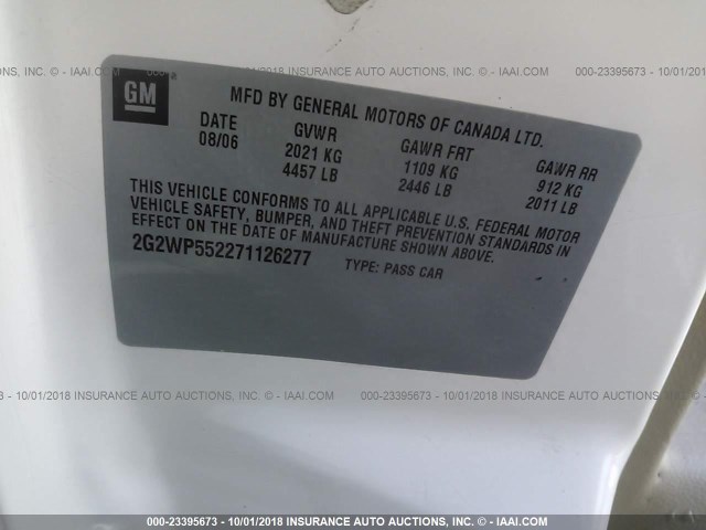 2G2WP552271126277 - 2007 PONTIAC GRAND PRIX 白色 照片 9