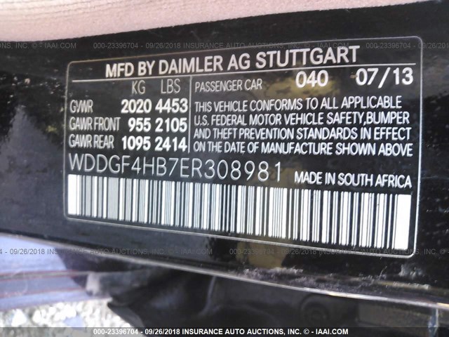 WDDGF4HB7ER308981 - 2014 MERCEDES-BENZ C 250 BLACK photo 9