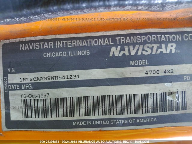 1HTSCAAN8WH541231 - 1998 INTERNATIONAL 4000 4700 ORANGE photo 10