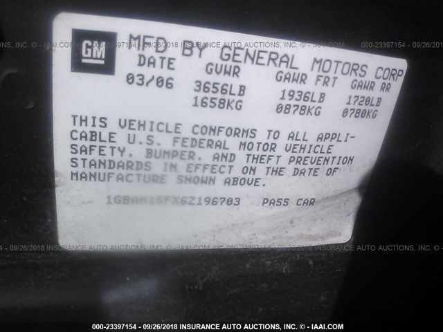 1G8AM15FX62196703 - 2006 SATURN ION LEVEL 2 GRAY photo 9