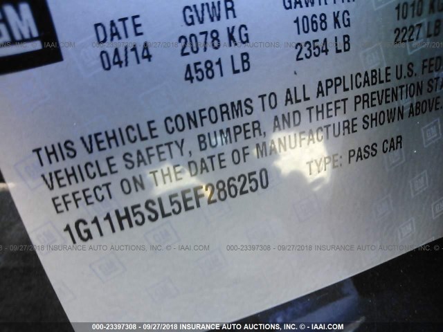 1G11H5SL5EF286250 - 2014 CHEVROLET MALIBU LTZ 黑色 照片 9