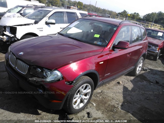 WBXPC9C4XAWE79332 - 2010 BMW X3 XDRIVE30I RED photo 2