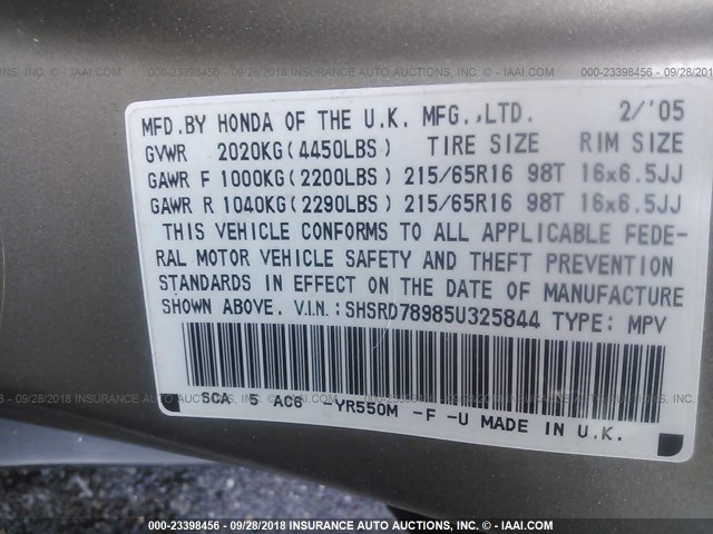 SHSRD78985U325844 - 2005 HONDA CR-V SE/EX GOLD photo 9