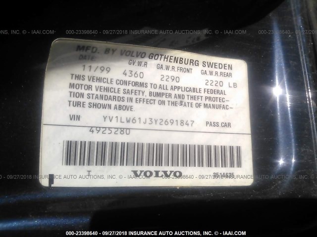 YV1LW61J3Y2691847 - 2000 VOLVO V70 SE Dark Blue photo 9