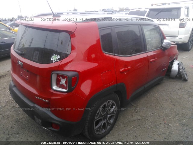 ZACCJADT0GPD33761 - 2016 JEEP RENEGADE LIMITED RED photo 4