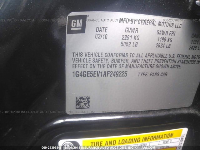 1G4GE5EV1AF249225 - 2010 BUICK LACROSSE CXS BLACK photo 9