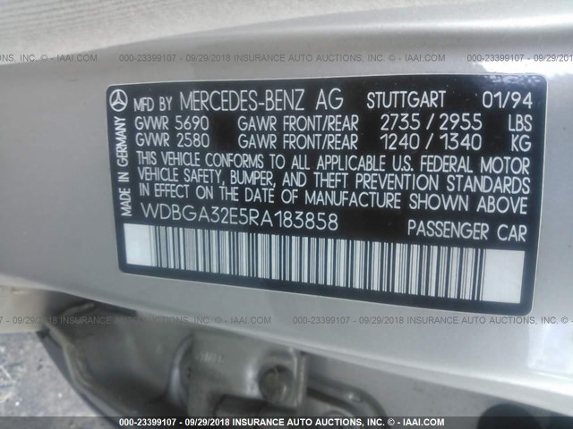 WDBGA32E5RA183858 - 1994 MERCEDES-BENZ S 320 GOLD photo 9