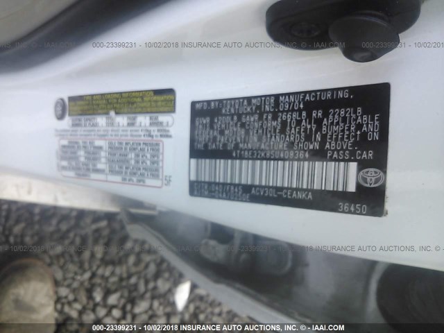 4T1BE32K85U408364 - 2005 TOYOTA CAMRY LE/XLE/SE WHITE photo 9