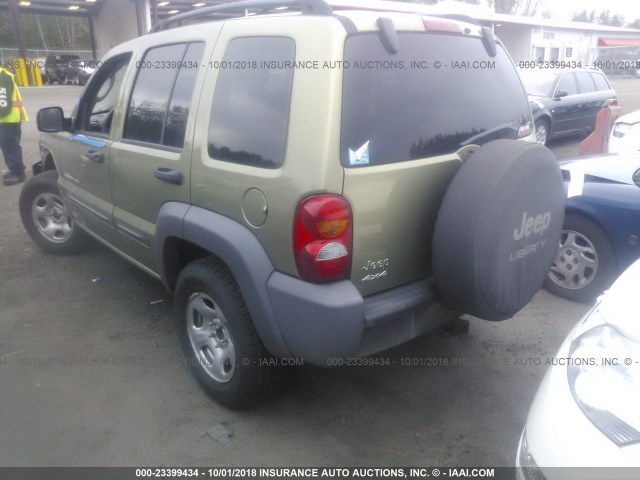 1J4GL48K33W734369 - 2003 JEEP LIBERTY SPORT/FREEDOM მწვანე ფოტო 3