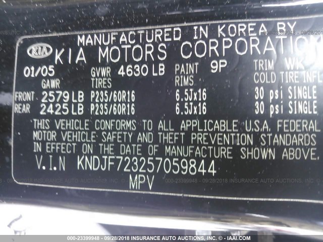 KNDJF723257059844 - 2005 KIA NEW SPORTAGE  BLACK photo 9