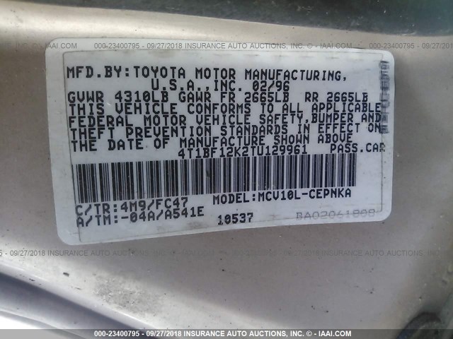 4T1BF12K2TU129961 - 1996 TOYOTA CAMRY LE/XLE/SE Алтын фото 9