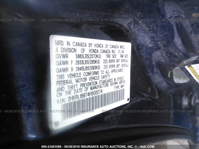 2HKRL18974H500074 - 2004 HONDA ODYSSEY EXL BLUE photo 9