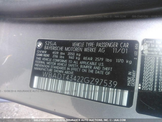 WBADT43422GZ97539 - 2002 BMW 525 I AUTOMATIC TAN photo 9