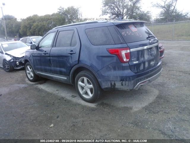 1FM5K8D88HGB79000 - 2017 FORD EXPLORER XLT BLUE photo 3