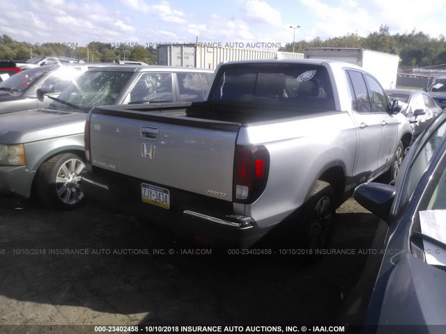 5FPYK3F74JB013041 - 2018 HONDA RIDGELINE RTL SILVER photo 4