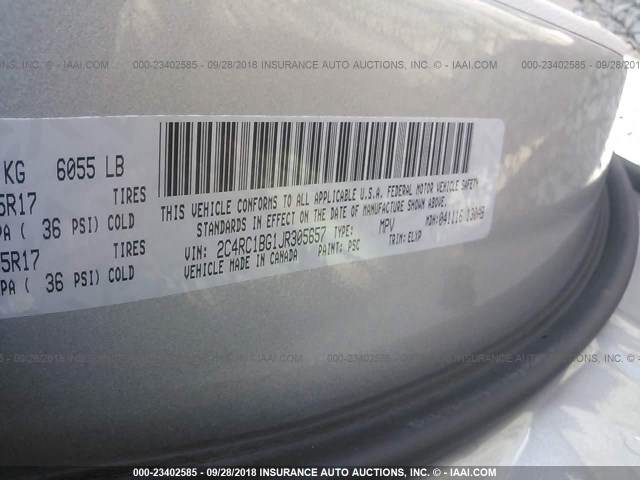 2C4RC1BG1JR305657 - 2018 CHRYSLER PACIFICA TOURING L Արծաթագույն լուսանկար 9